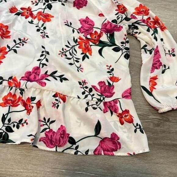 Old Navy Womens Floral Peplum Blouse XL White & Pink - Picture 6 of 10